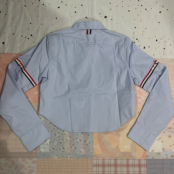Thom Browne Womens Double Sleeve Logo Cropped Shirt - Picture 9 of 9